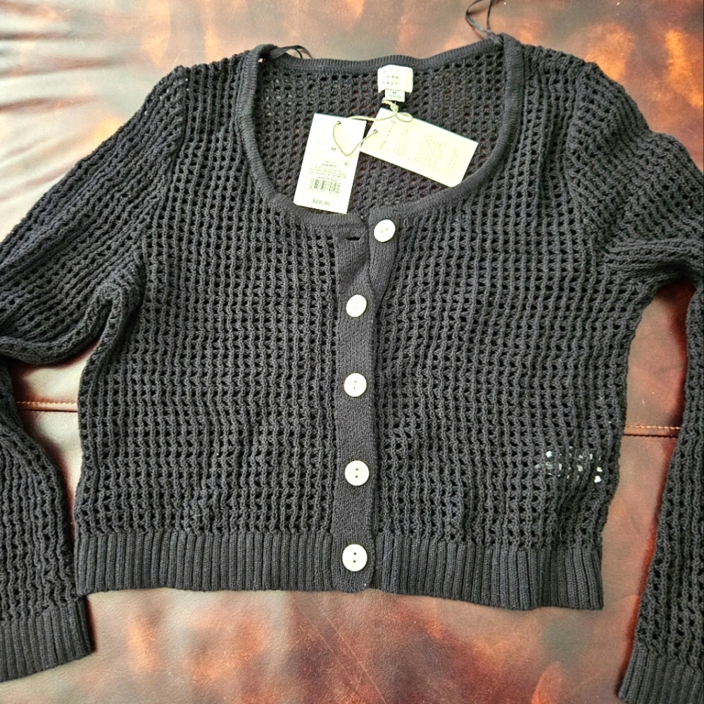 Black Knit Button-Up Sweater. Size Medium. NWT